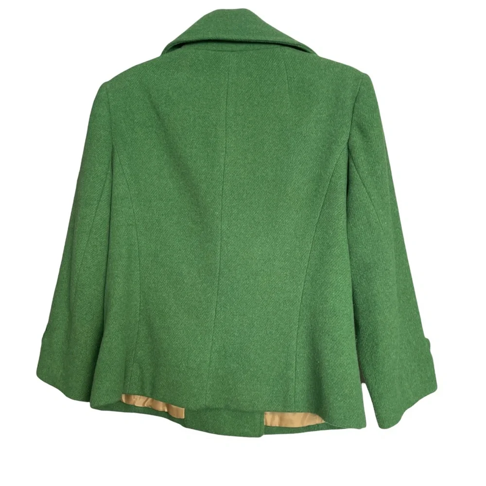 CAbi #659 Green Double- breasted Wool Blend Cropped Peacoat Size 8